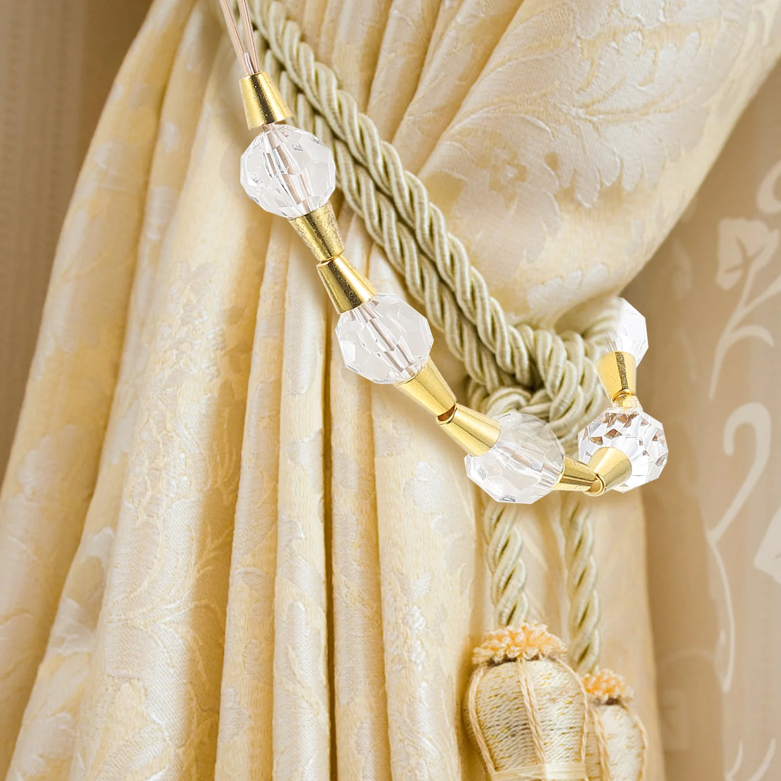 

2Pcs Crystal Curtain Tieback Sturdy Decorative Drape Ties for Bathroom Office Studio Window Treatment Organizer