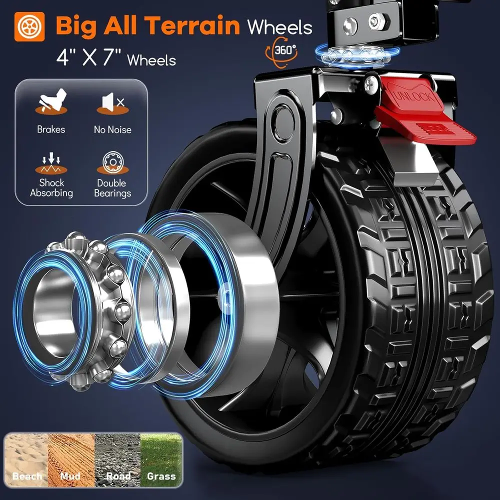 รถเข็นอเนกประสงค์พับได้ รับน้ำหนักได้ 560 ปอนด์ ล้อขนาดใหญ่สำหรับทุกพื้นผิว เหมาะสำหรับชายหาด ซื้อของชำ ตั้งแคมป์ กีฬา - สีเทาและสีดำ