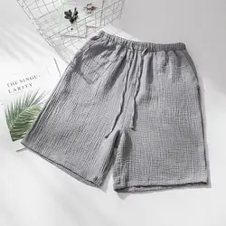 Pantalones cortos de pijama de crepé de algodón para hombre, pantalones de dormir de verano, cintura elástica de tiro medio, bolsillos con cordón, ropa de casa informal suave y transpirable