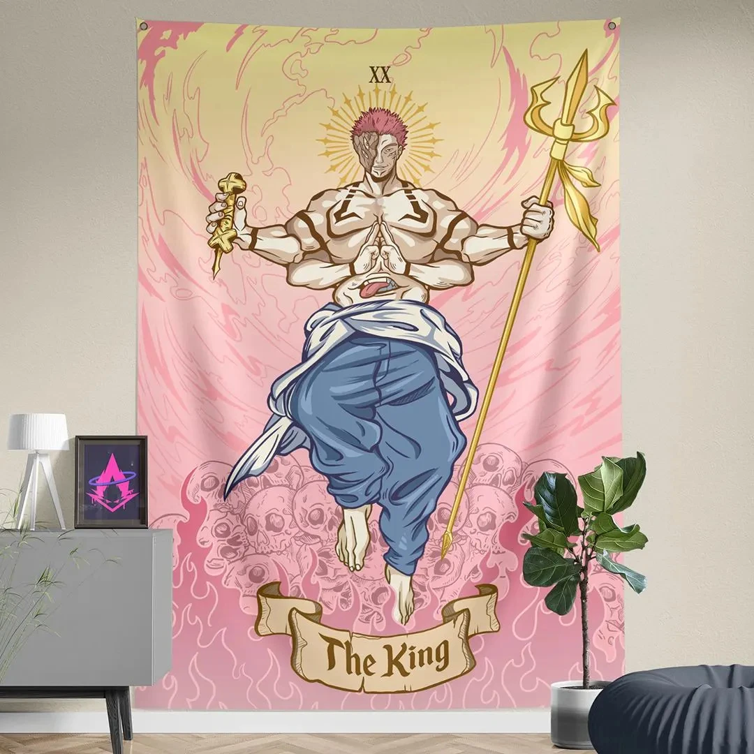 King Anime Wandteppich, japanische Wandbehang-Dekoration, hochwertiges bedrucktes Stoffposter, Manga-Kunst, Geschenk für Otaku-Fans, Raumdekoration