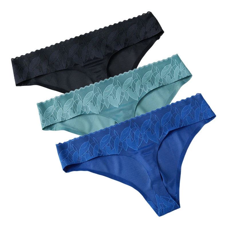 3PCS/Lot Men G-string And Thong Low Waist Sexy Ice Silk Ultra-thin Panties Breathable 3D Pouch Seamless Lace Underpants Tanga