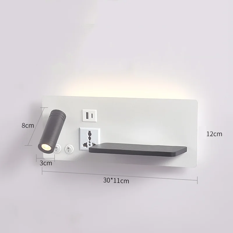 Wireless Charging Bedside Wall Lamp USB TypeC Port Rotatable LED Reading Light Switch Sconce Study Bedroom Wall Spotlight