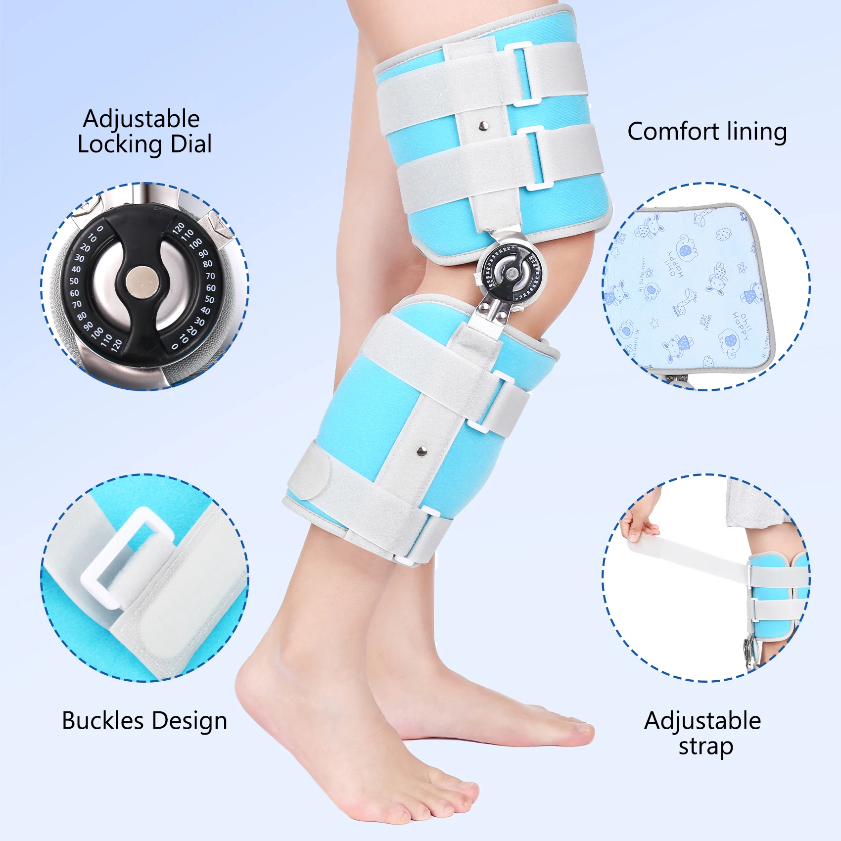 Kids Hinged Knee Brace Children Toddler Knee Immobilizer with Side Stabilizers Pediatric Medical ROM Post Op  Brace for