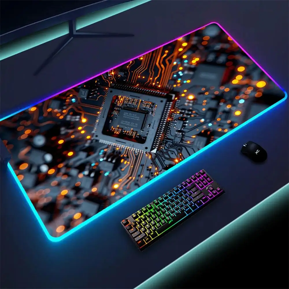 コンピュータ回路基板マウスパッド RGB 発光マウスパッドオフィスコンピュータアクセサリーキーボードパッド LED 滑り止めゲーミングデスクパッド
