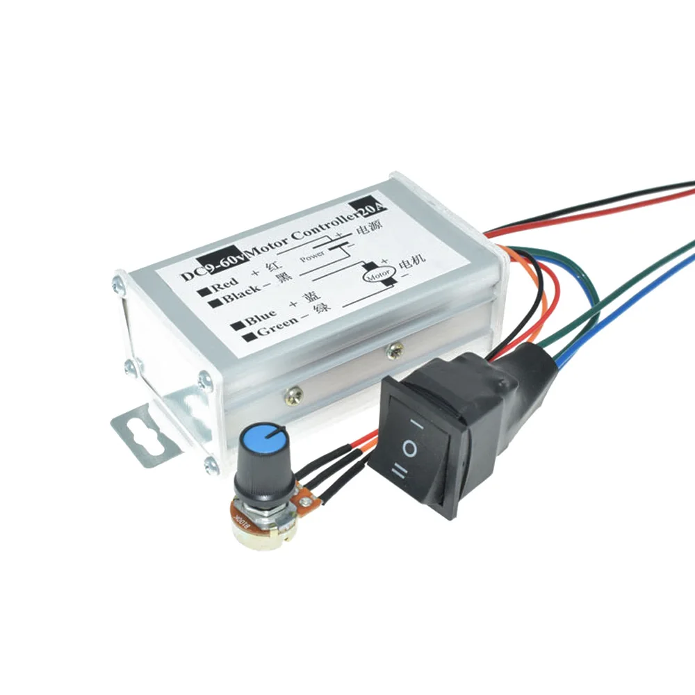 High Power PWM Control Switch Motor Speed Regulator Control Governor DC Motor Speed Controller DC9-60V 1200W 20A Forward/Reverse