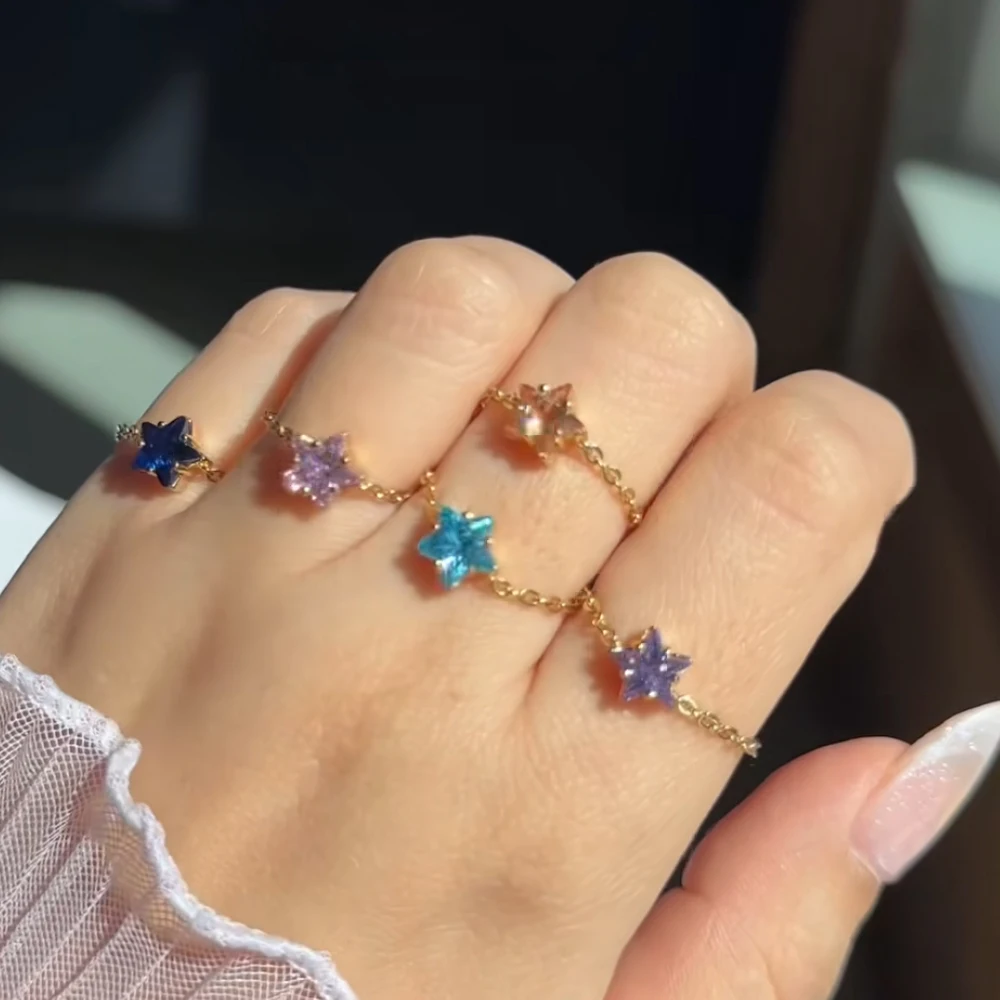 High Quality Colored Zircon Star Pull-out Chain Adjustable Rings For Women Fashion New Jewelry Gift Party Wedding Anillos Mujer