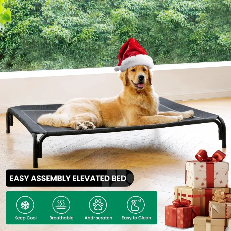 Elevated Dog Bed Raised Outdoor Dog Cot for Large Dogs, Installation Requires No Tools, Frame with Washable Cooling Breathable