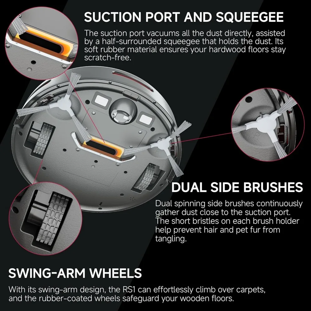 Aspirateur robot sans balais sans enchevêtrement, autonomie de 140min, recharge automatique, mode 4 livres et programme de nettoyage