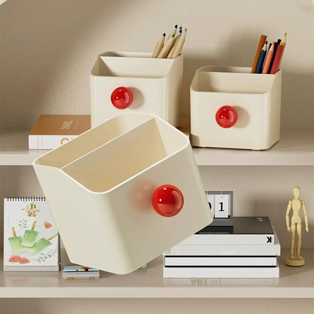 

Creative Makeup Brush Holder Cream Style Cute Pen Holder 3 Grid Large Capacity Simplicity Office Organizer