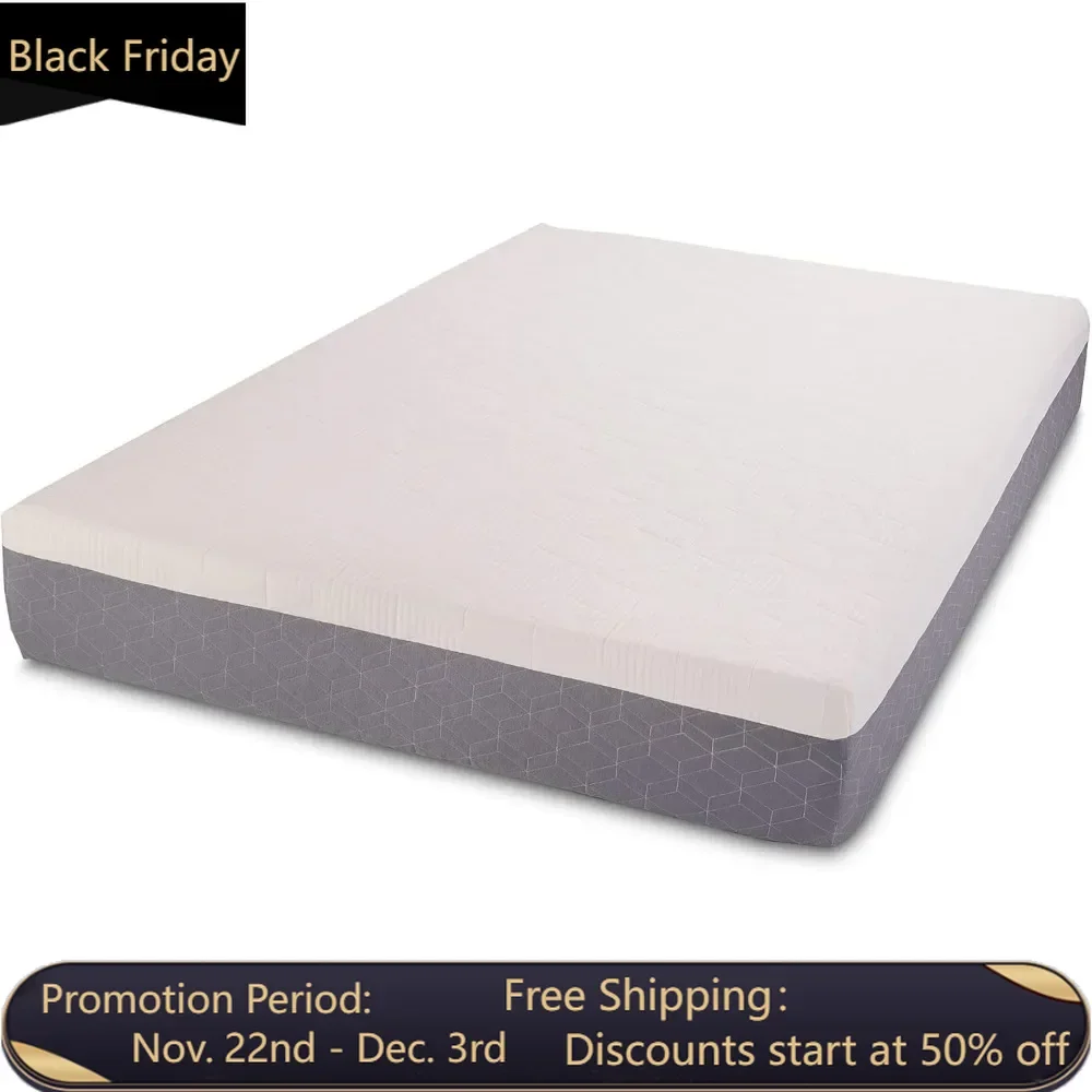 Cooling gel memory sponge mattress, medium hardness, CertiPUR-US certification, 12 inch, extra large, white/gray