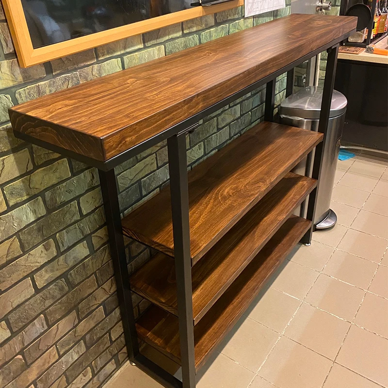 

American retro solid wood rack floor-to-ceiling multi-layer shoe rack simple dining side cabinet kitchen removable side table