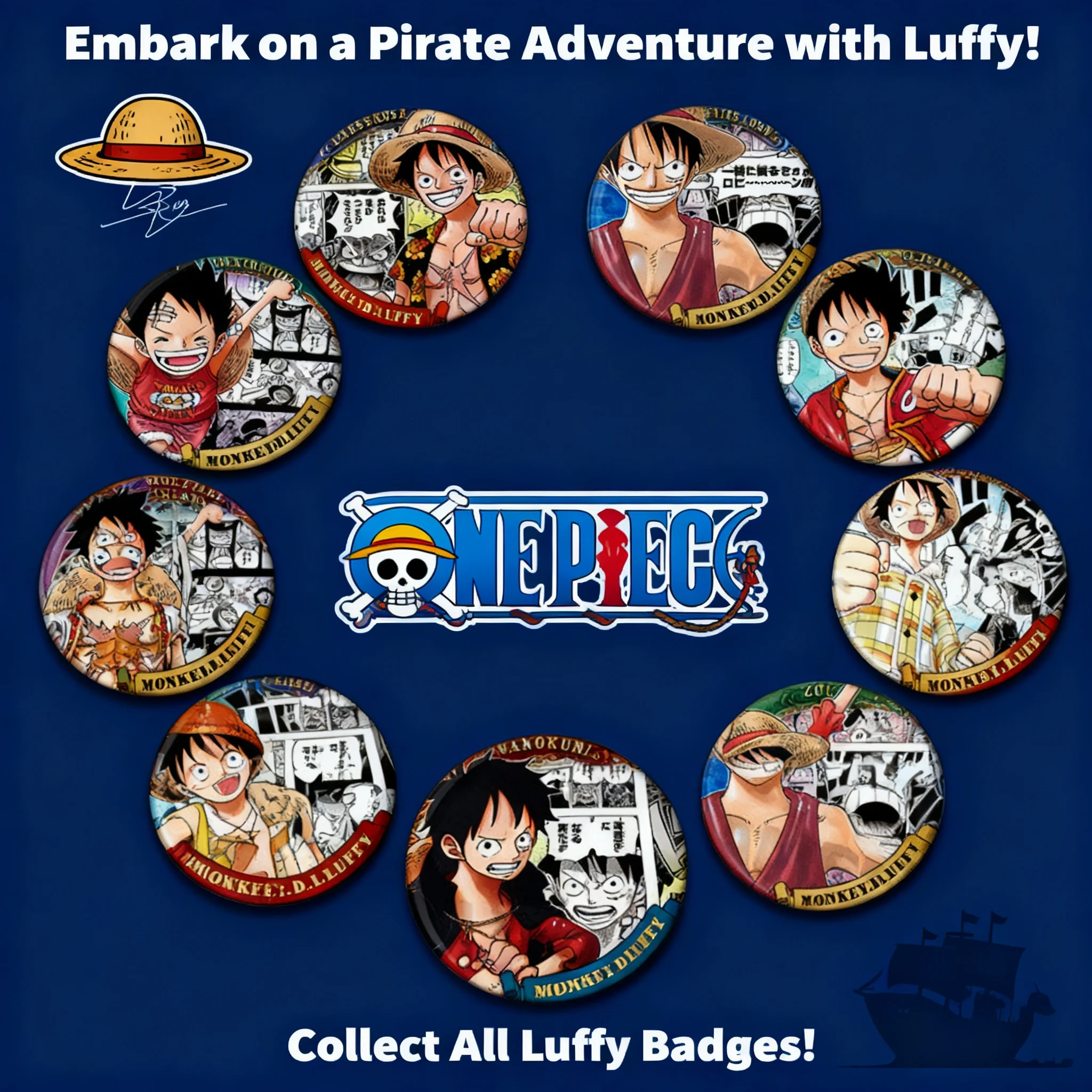 

One Piece Anime Luffy Cosplay Badge Pin Brooch Keychain Shiny Film Medal Merchandise Collection Accessories for Fans