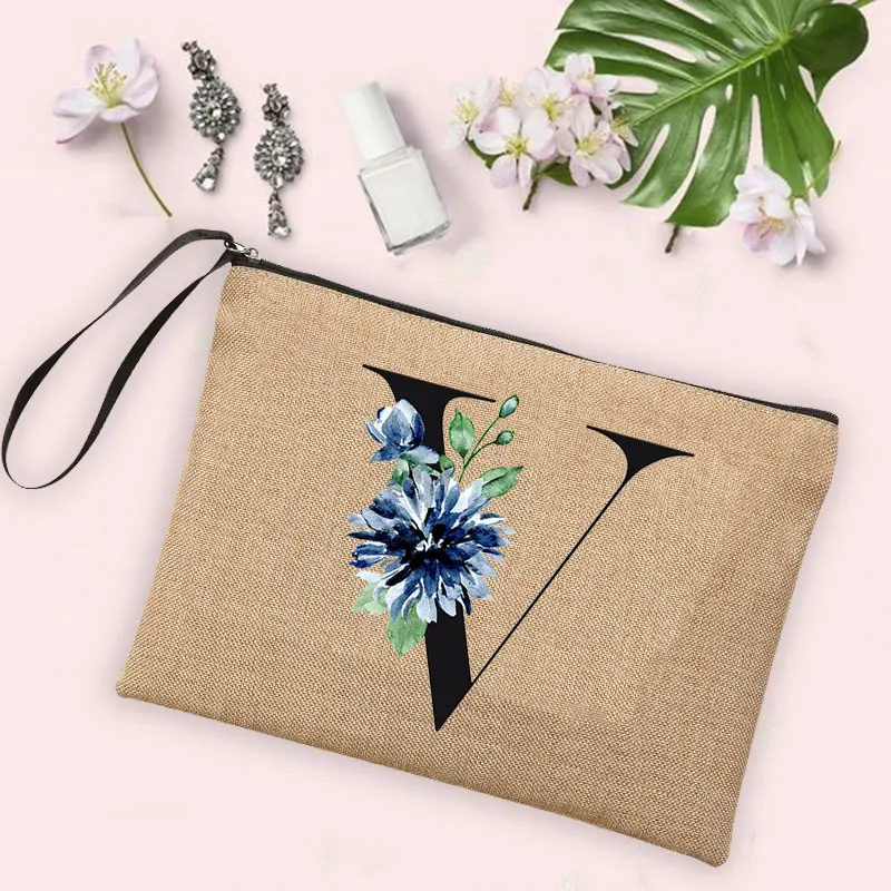 neceser maquillaje  regalos invitados boda Bolsa de almacenamiento de brochas de maquillaje para mujer, bolsa de viaje con flores del alfabeto, lápiz, monederos, Kit completo de maquillaje, regalo de la señora