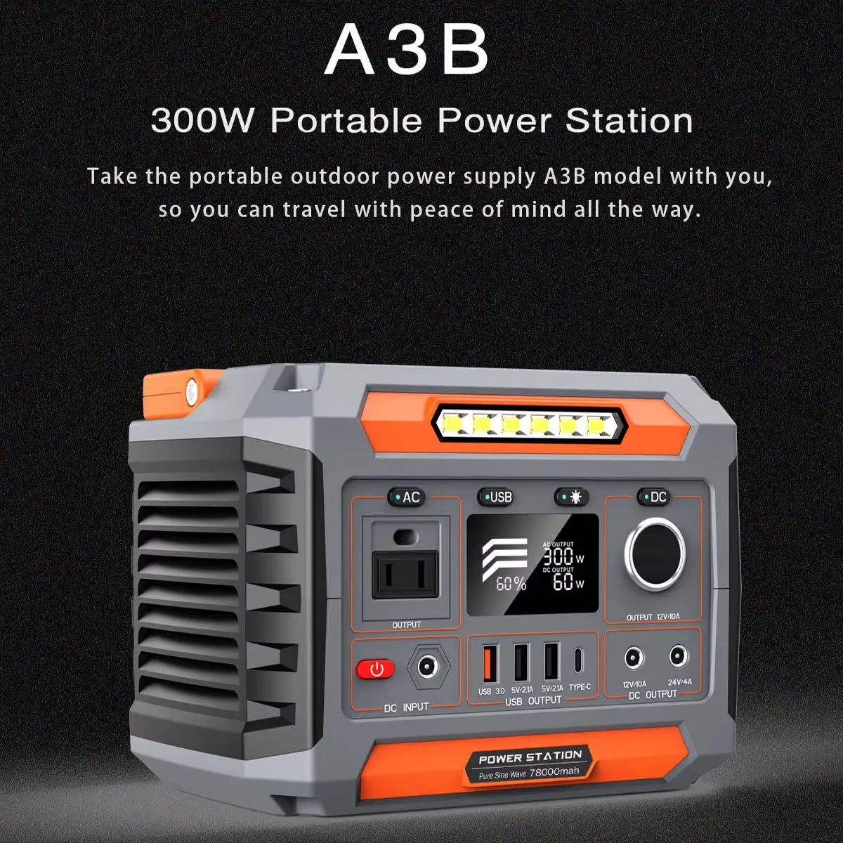 High-quality solar lithium battery generator, 3000 watts large-capacity AC/DC emergency power station, 1200 watts
