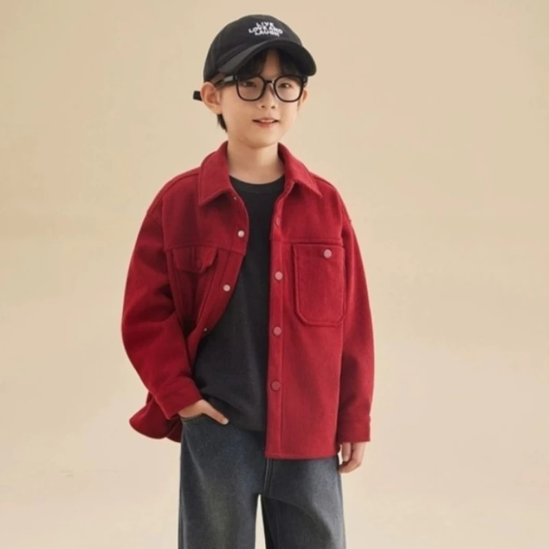 Children's Corduroy Shirt Jacket, Winter New Arrival, Fleece-lined, Boys' Stylish Shirt