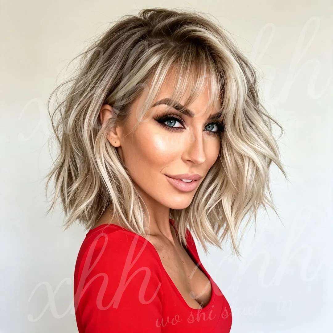 Highlight  Blond 24Inch Wave with Bangs Natural HD Lace Wig for Women Pre-Plucked Transparent Lace Frontal Versatile Hair Wig