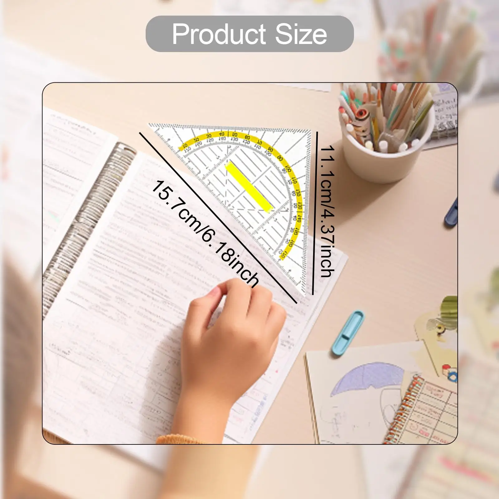 6Pcs Set Square Triangular Ruler Multifunctional Measuring Tool with Yellow for Classroom Home Student