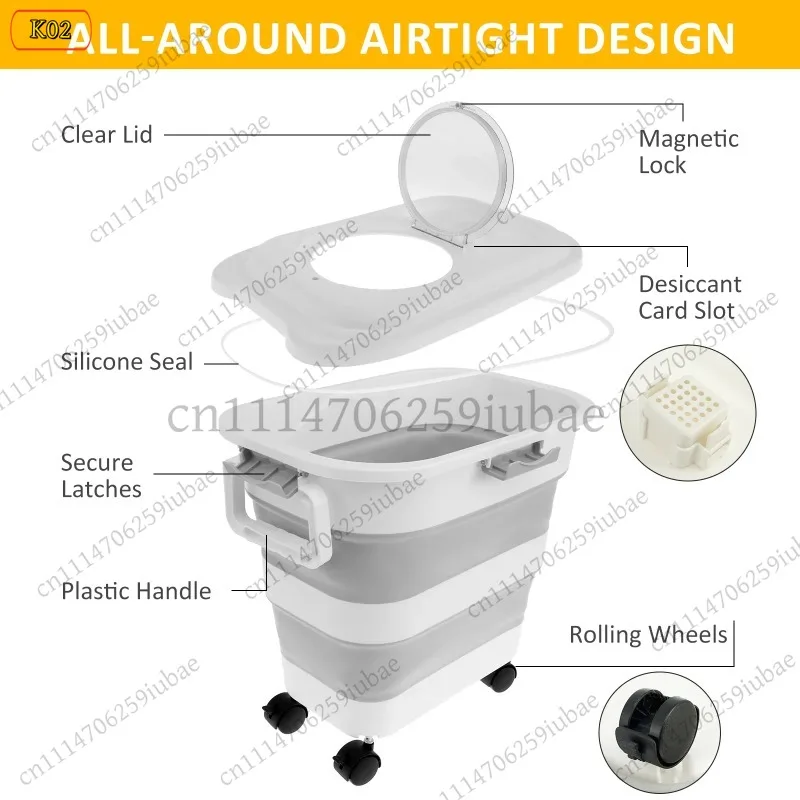 Collapsible Pet Food Storage Container 15/45KG Airtight Dog Cat Food Bin Moisture-proof Rice Storage Accessories