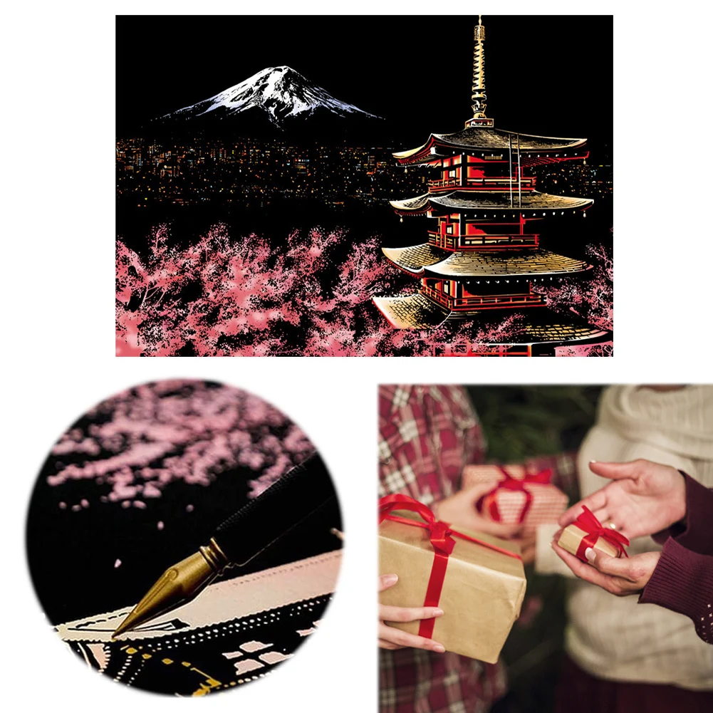 성인용 스크래치 아트지 도구 키트 포함, 스크래치 아트 페인팅 종이, DIY 야경 스크래치 보드, 친구 및 가족용 선물