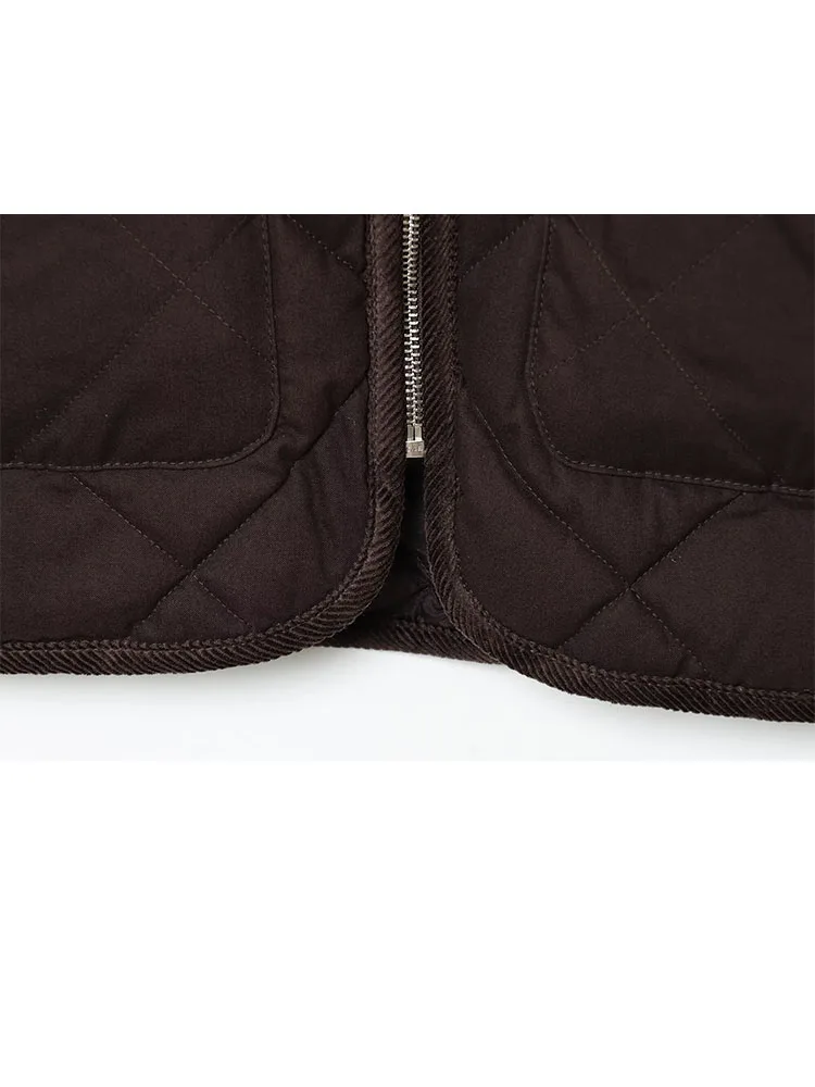 HH Frau Winter Vielseitige Lange Ärmel Revers Tasche Dekoration Zipper Stepp Mantel Weibliche Casual Bequeme Warme Baumwolle Jacke