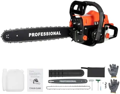 20 Inch Gas Chainsaw, 58CC 2-Stroke Gas Powered Chainsaw Kit, Portable Hand Pull Start Chain Saw with Air-cooling