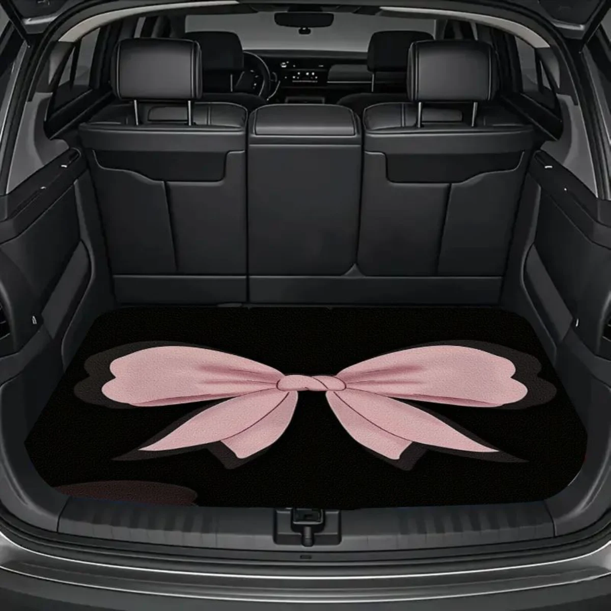 Universal Women Car Rear Trunk Cargo Mat Pink Big Bow Black Background Print Anti-slip Waterproof Rear Liner Protector Decor Pad view 2