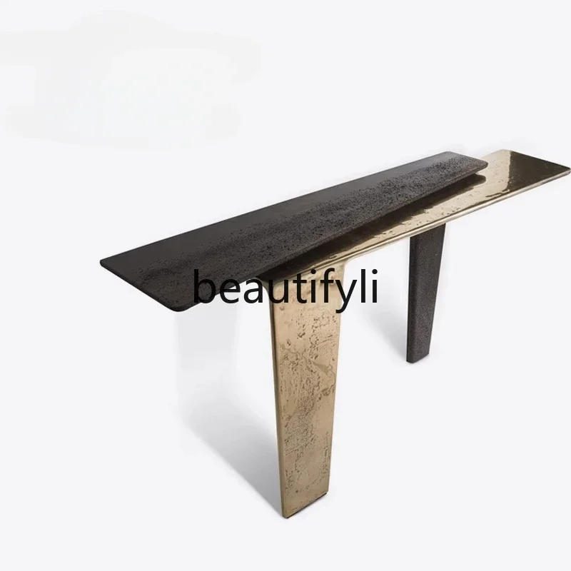 E182 Light luxury modern style solid wood porch table Entry foyer Wall decorative cabinet New Chinese stainless steel strip case