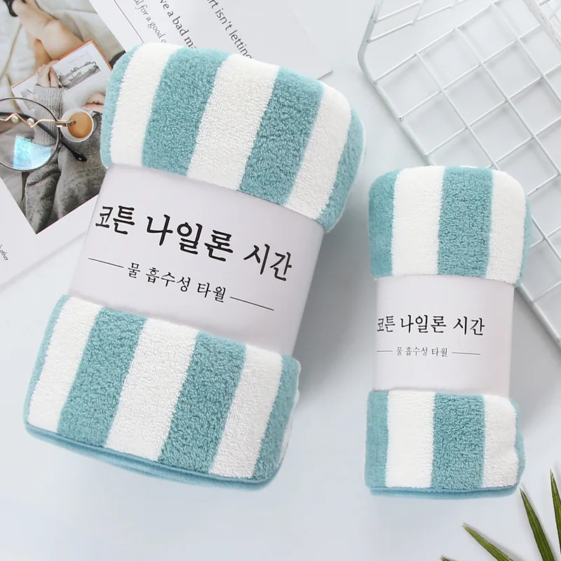 35x75cm Bath Towel Coral Fleece Microfiber Striped Household Absorbent  Face Hand Bath Towel Soft Fashion Bathroom Towels