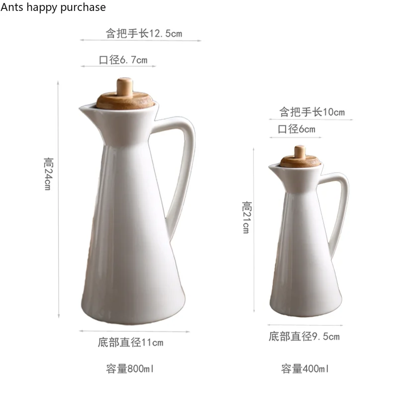 Wooden Cover Ceramics Oil Can Home Spice Jar Sealing Cap Kitchen Supplies High Capacity 400ml/800ml Vinegar Pot Oil Bottle