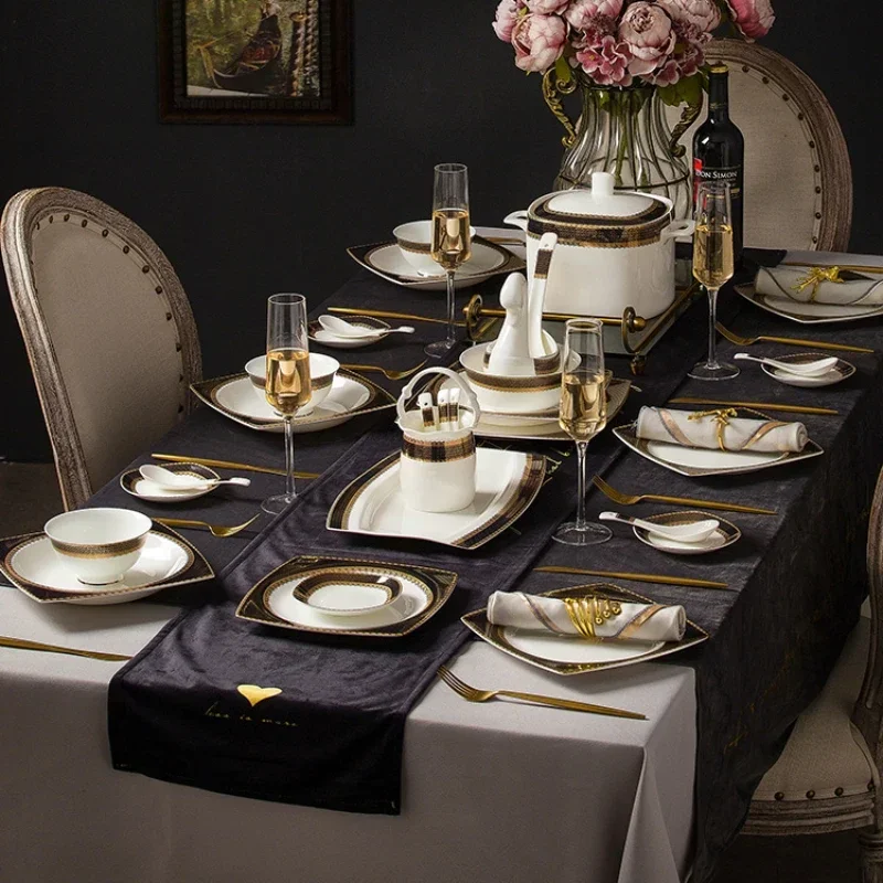 

Ceramic Tableware Set, Bone Porcelain Bowls, Dishes, and Dishes, High end, Light Luxury Bowls, Household Relocation