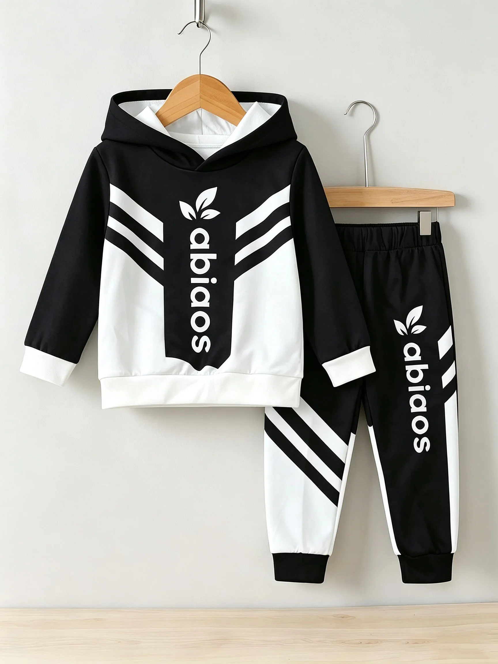 Kids Boys Clothes Set Color Block Letter Print Hoodie and Pants 2Pcs Autumn Winter Tracksuit Children Outfits Toddler Sweatsuit