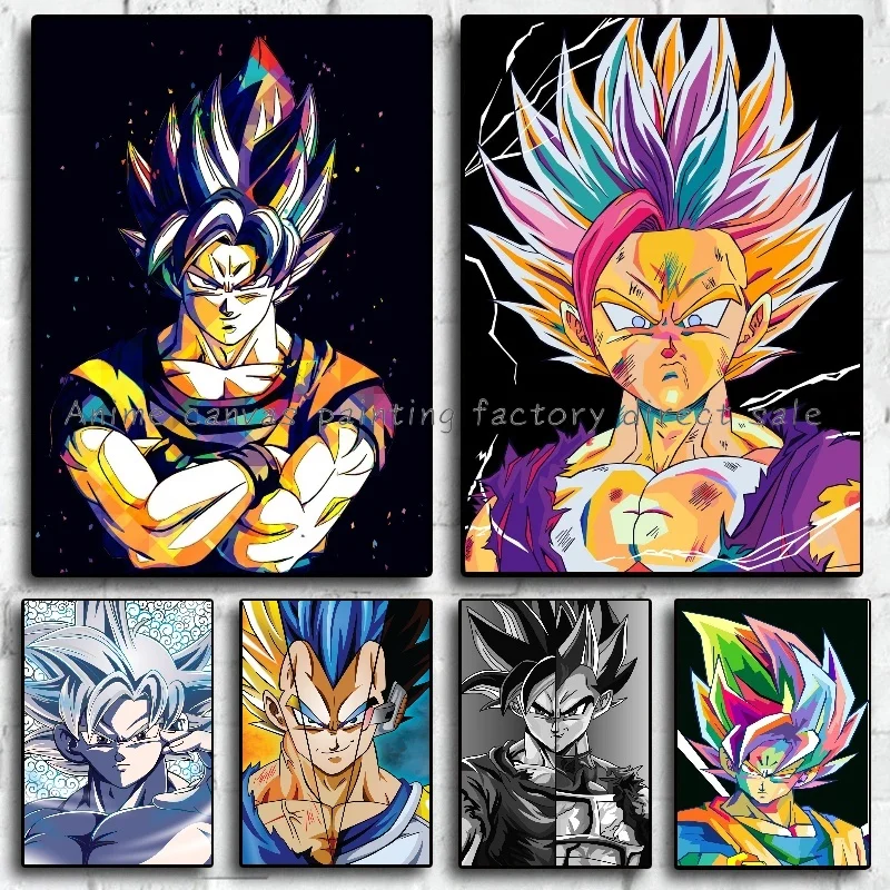 Stylish HD Canvas Drawing Anime Dragon Ball Poster Goku Vegeta Gohan Super Saiyan Poster Cartoon Character Home Decor Picture