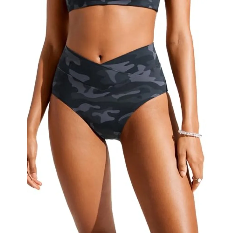 

CRZ YOGA High Waisted V Cut Bikini Bottom for Women - Cross Front Bathing Swimsuit Full Coverage Swim Briefs