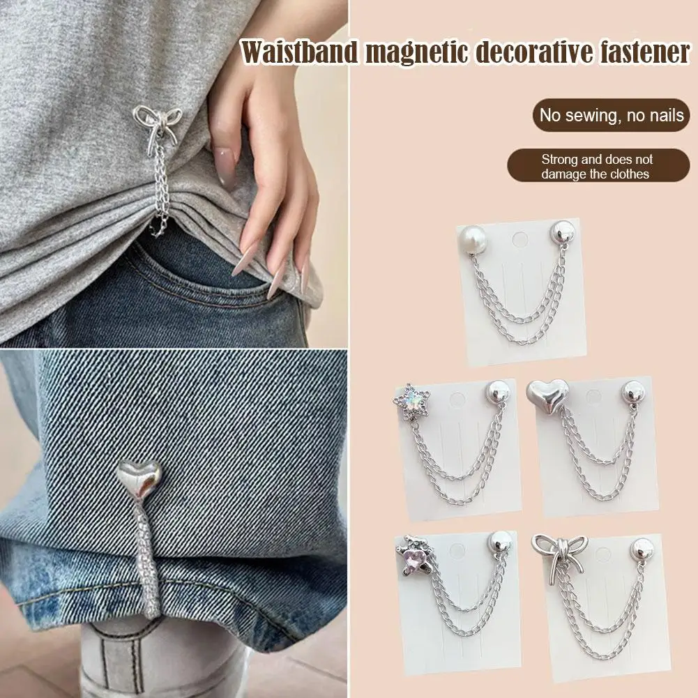 Clipe magnético multifuncional para roupas, com corrente de metal, botões jeans, clipe para roupas, cachecol, calças, pernas, manguito, pinos magnéticos de fixação