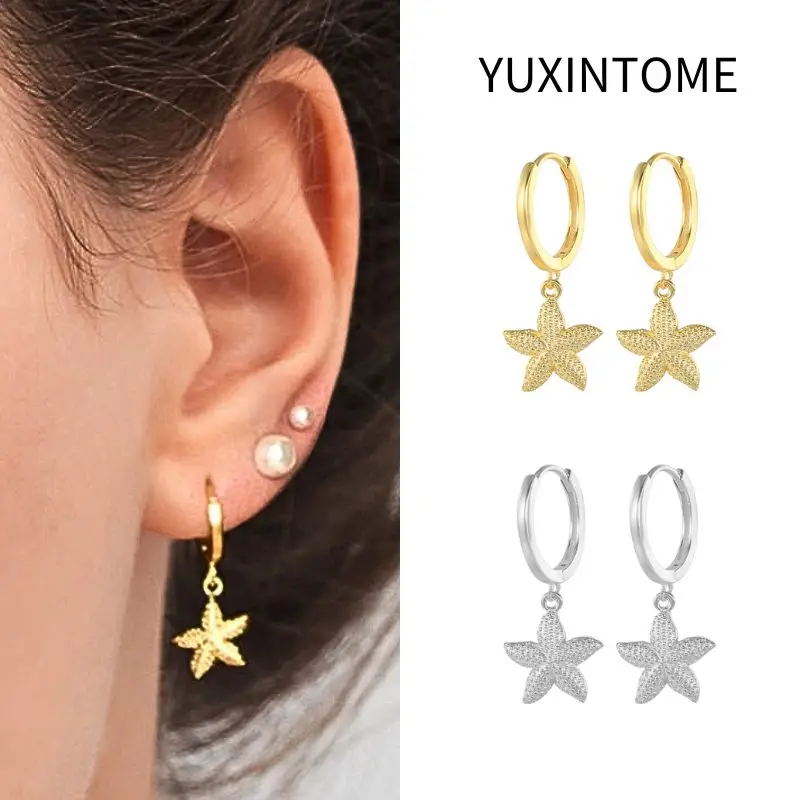 

925 Sterling Silver Ear Needle Exquisite Starfish Pendant Hoop Earrings Minimalist Star Huggie Earring for Women Fashion Jewelry