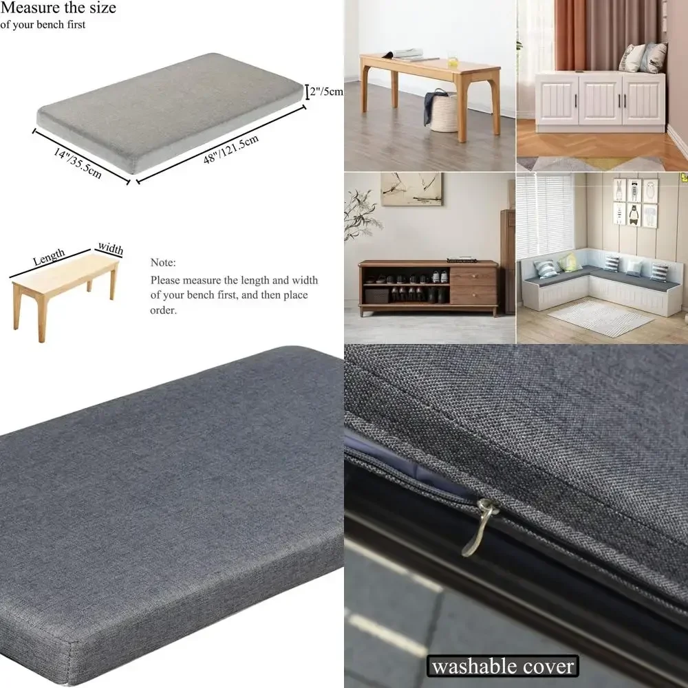 

Подушка для сиденья в эркере 48x14 дюймов, нескользящая, моющаяся, на молнии, темно-серая, для кухонной/обеденной скамьи