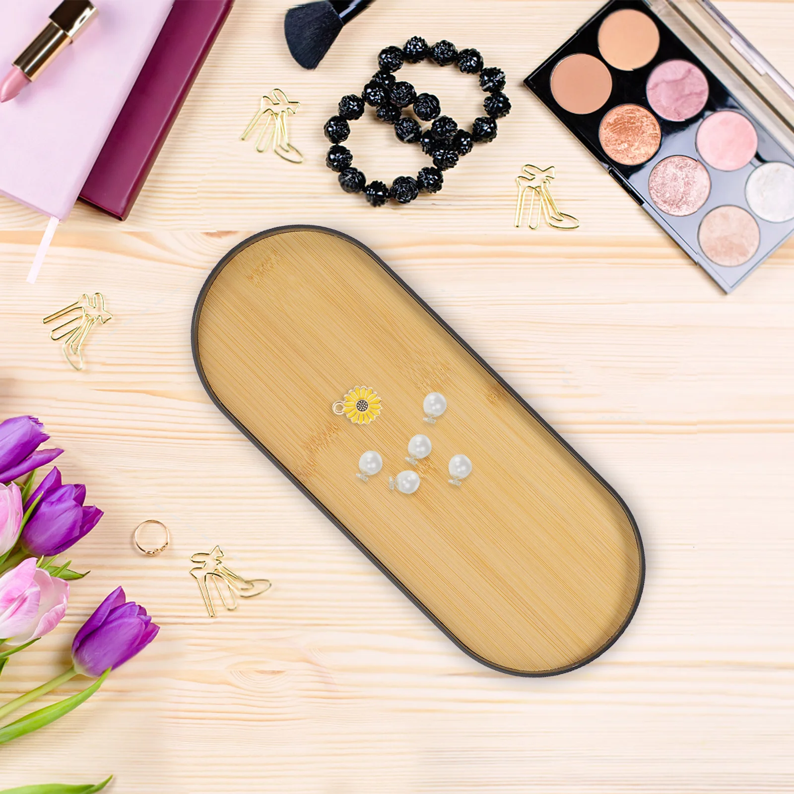 

Japanese Style Storage Tray Oval Bamboo Desktop Organizer For Jewelry Cosmetics Perfume Sundries Trinket Dish Holder