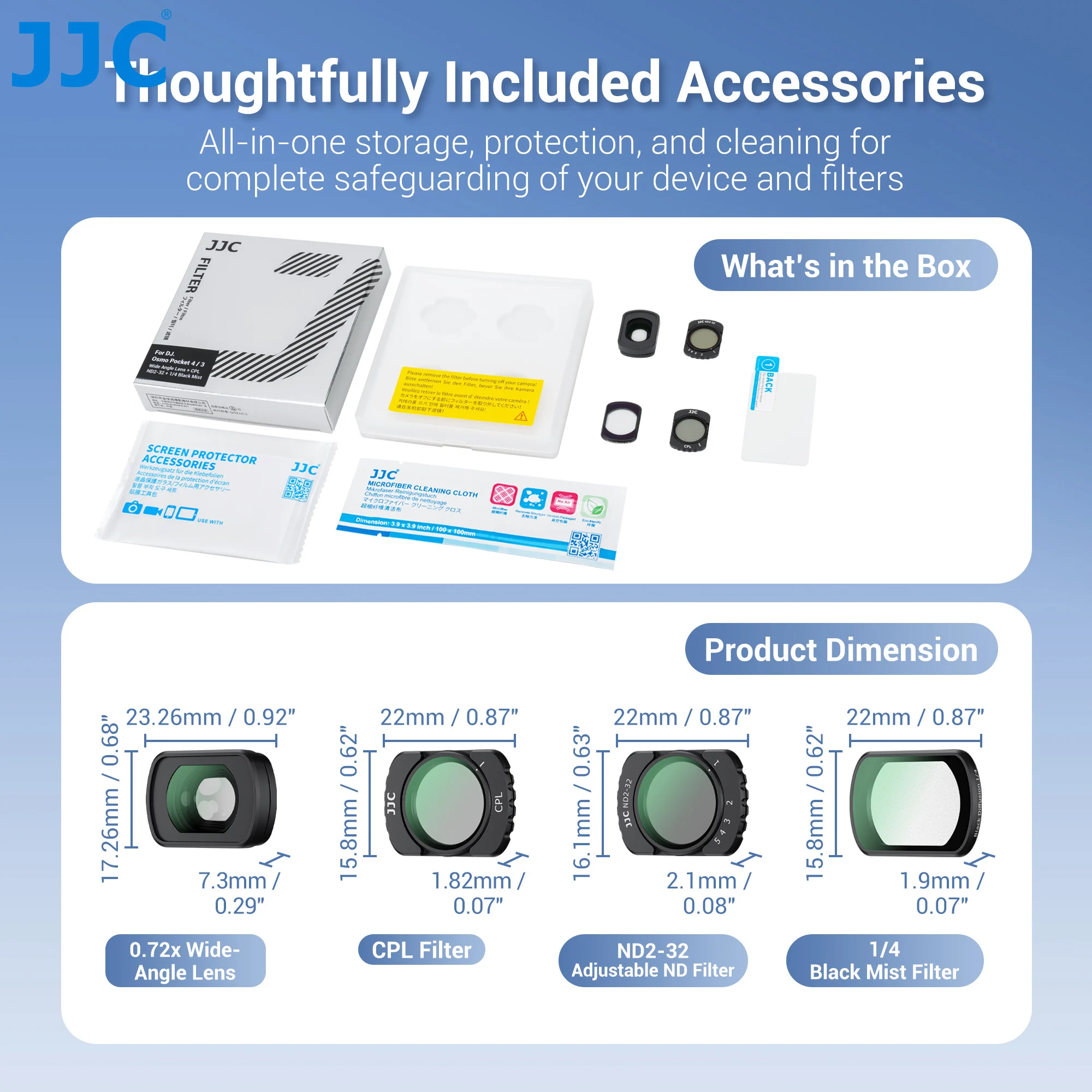 JJC F-P Serie Filter für DJI Osmo Pocket 4 3 Objektiv Magnetischer Filter 0,72x Weitwinkelobjektiv CPL UV-Filter ND2-32 Variabler Filter – Detail 13