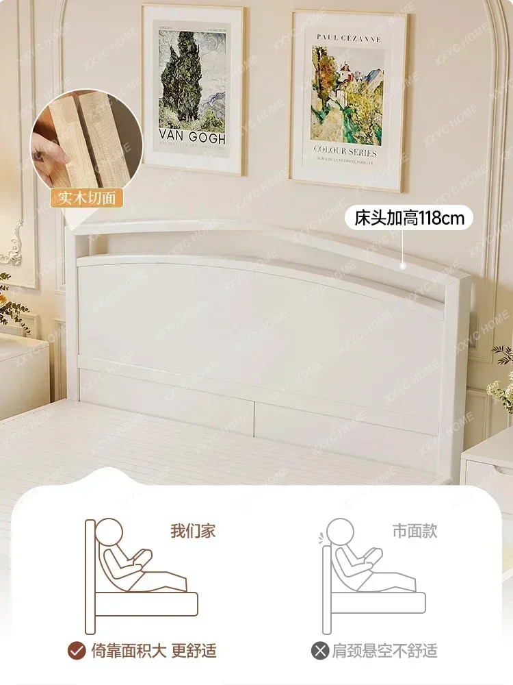 ZF white full solid wood bed retro light luxury cream wind double master bedroom