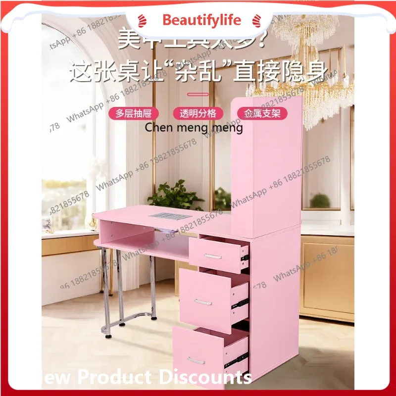 

A50 Pink professional manicure table, built-in manicure vacuum cleaner, manicure shop partition storage