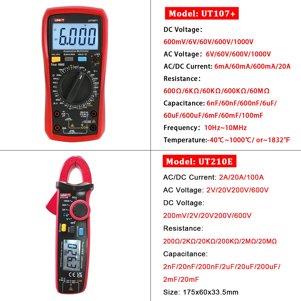 UNI-T UT210E UT204 + UT202A + UT107 + UT890C UT61E + المشبك متر المتعدد عدة مجموعة أدوات اختبار كهربائي محترف