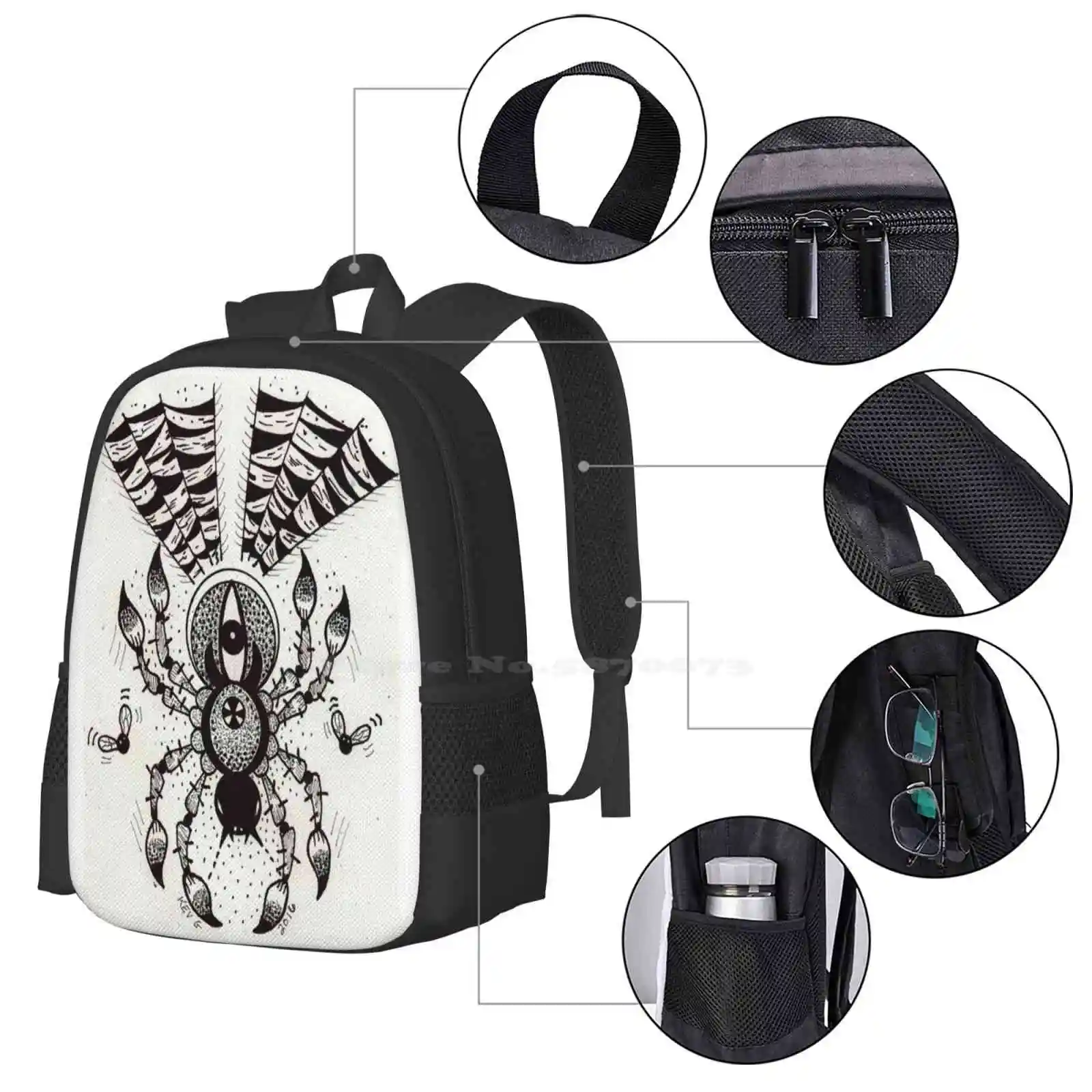 Black Spider-Art By Kev G Hot Sale Backpack Fashion Bags Spider Tattooed Traditional Inked Lady Girl Punk Horror Freakshow