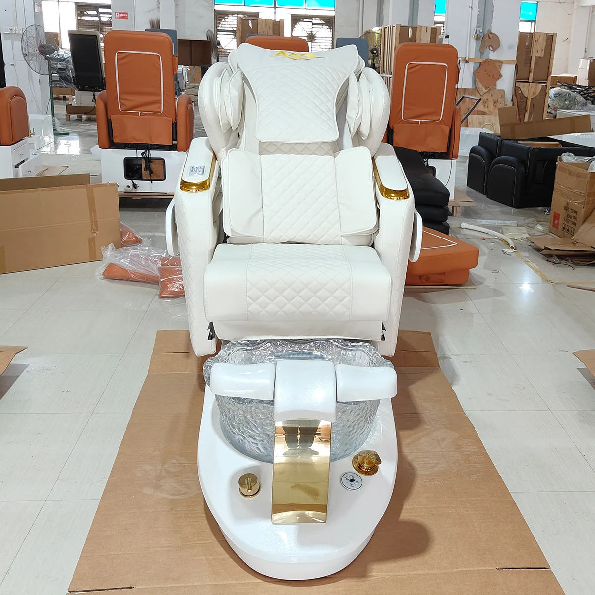 

Nail Salon Furniture White PU Leather Massage Foot Spa Chair Reclining Electric Pedicure Chair for Sale