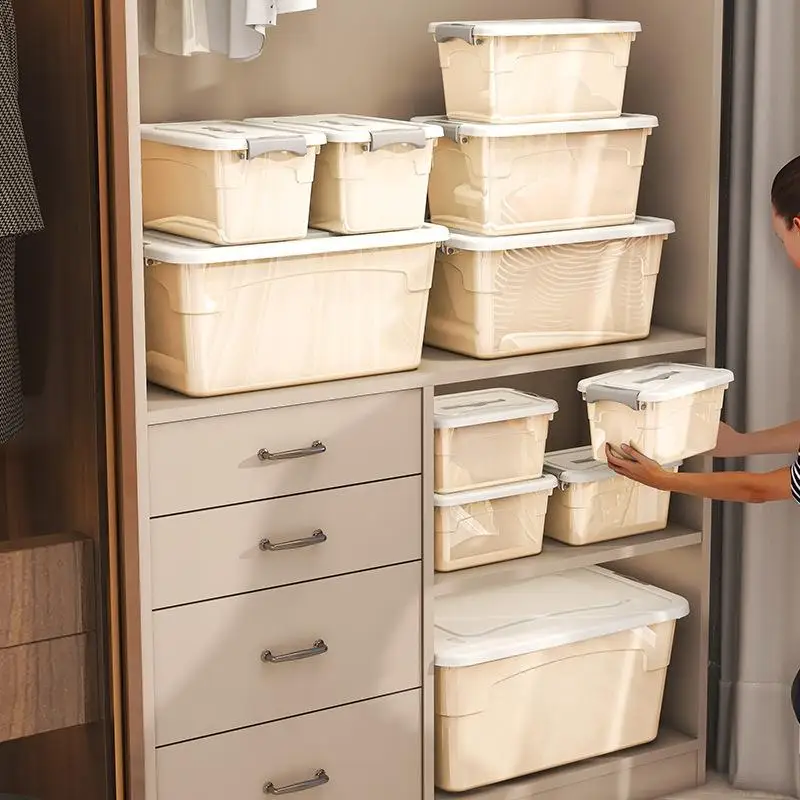 Large Transparent Plastic Storage Box for Clothes And Toys with Lid Organizer Box Household Storage Solution Moving Slide Open