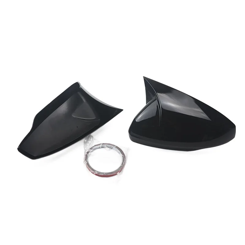

For Volkswagen New Polo Plus 2017-2023 Glossy Black Stick-On Horn-Shaped Mirror Cover Caps