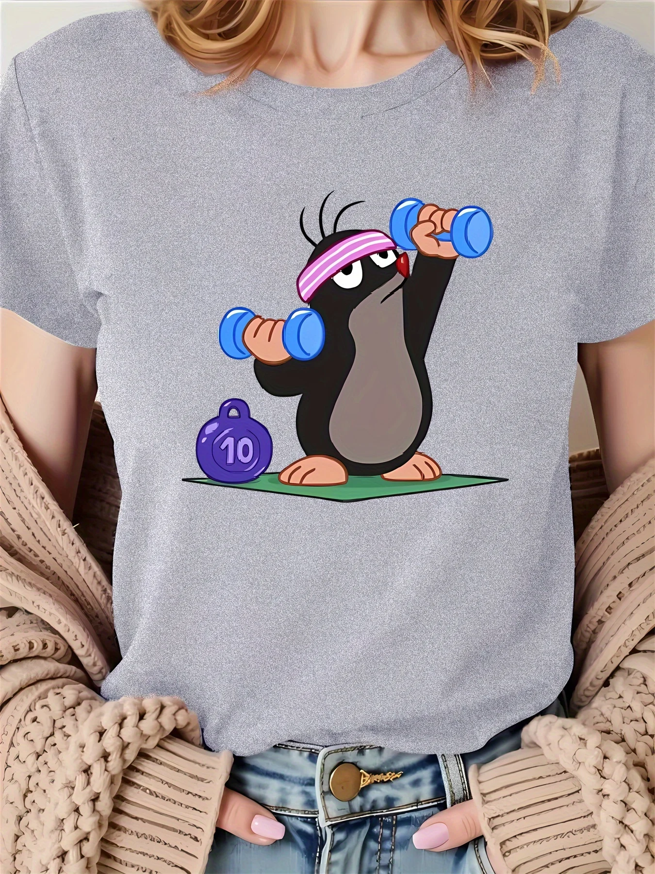 الخلد منقوشة مطبوعة المرأة تي شيرت الانضباط الذاتي اللياقة البدنية قصيرة الأكمام الجولة الرقبة المرأة تي شيرت غير رسمي ملابس الصيف #4