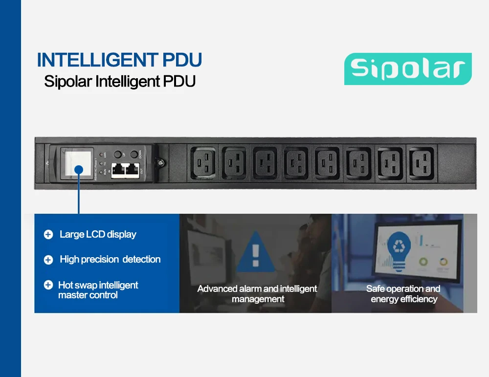 Sipolar SIPDU-8C19 220-250V 8 C19 SNMP 125A 200A Meter PDU Intelligent Power Distribution Unit for Data System