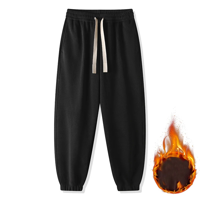 Outono calças à prova de vento quente dupla face dralon calças masculinas inverno tecido de veludo térmico baggy sweatpant velo corredores