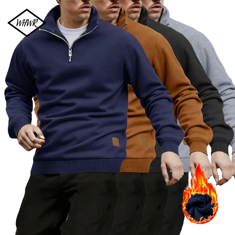 

Мужская полуводолазка с длинным рукавом, облегающий легкий пуловер с воротником-стойкой, повседневный свитер на молнии на четверть, уютная уличная одежда