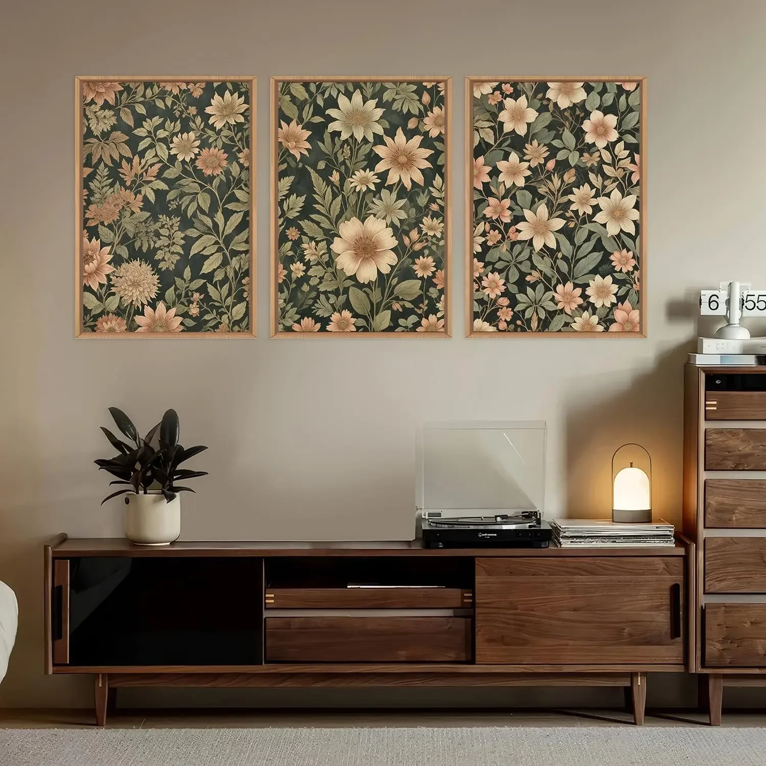 Large-sized frameless 3pcs  /Set Abstract Plant Flower Canvas Poster Picture Wall Art, Modern Nordic Living Room, Bedroom Roo